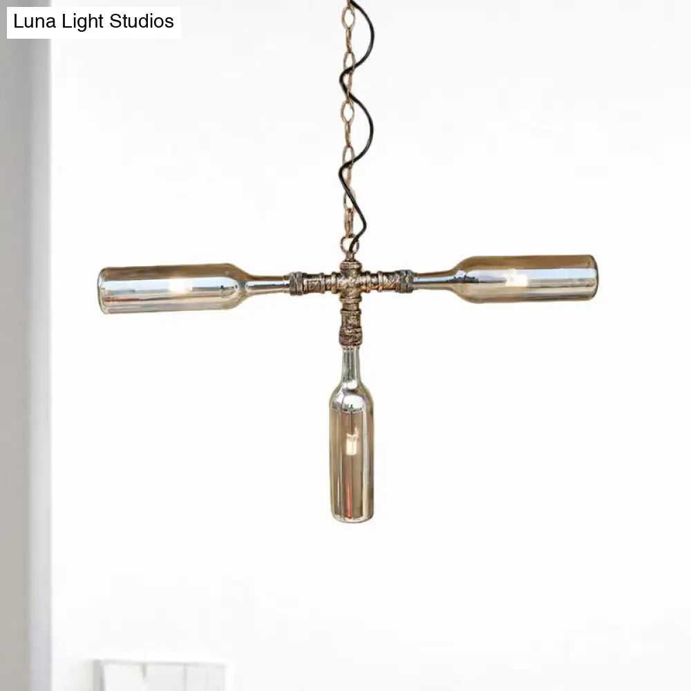 DecorBites™ Farmhouse Style Smoke Gray/Blue Bottle Ceiling Lighting - Glass Hanging Lamp (3/4/5 Lights) in Aged Silver/Black
