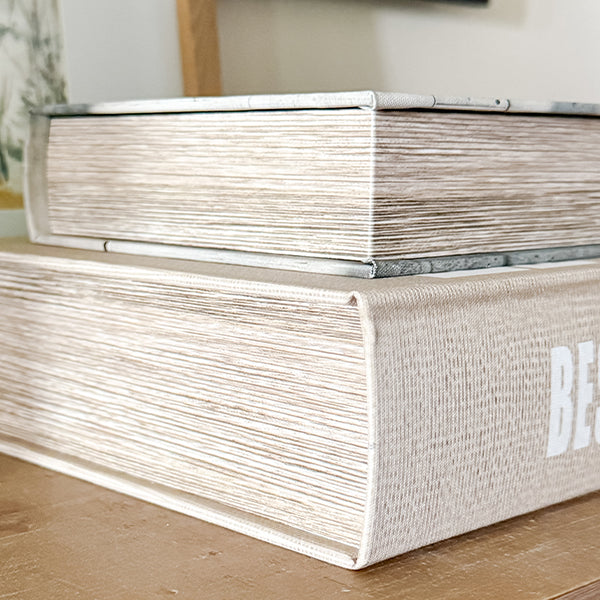 Large Leather Bound Book Boxes, Set of 3