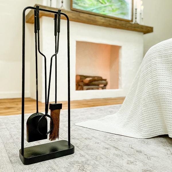 Black Iron Fireplace Tool Set with Shovel Brush Tongs