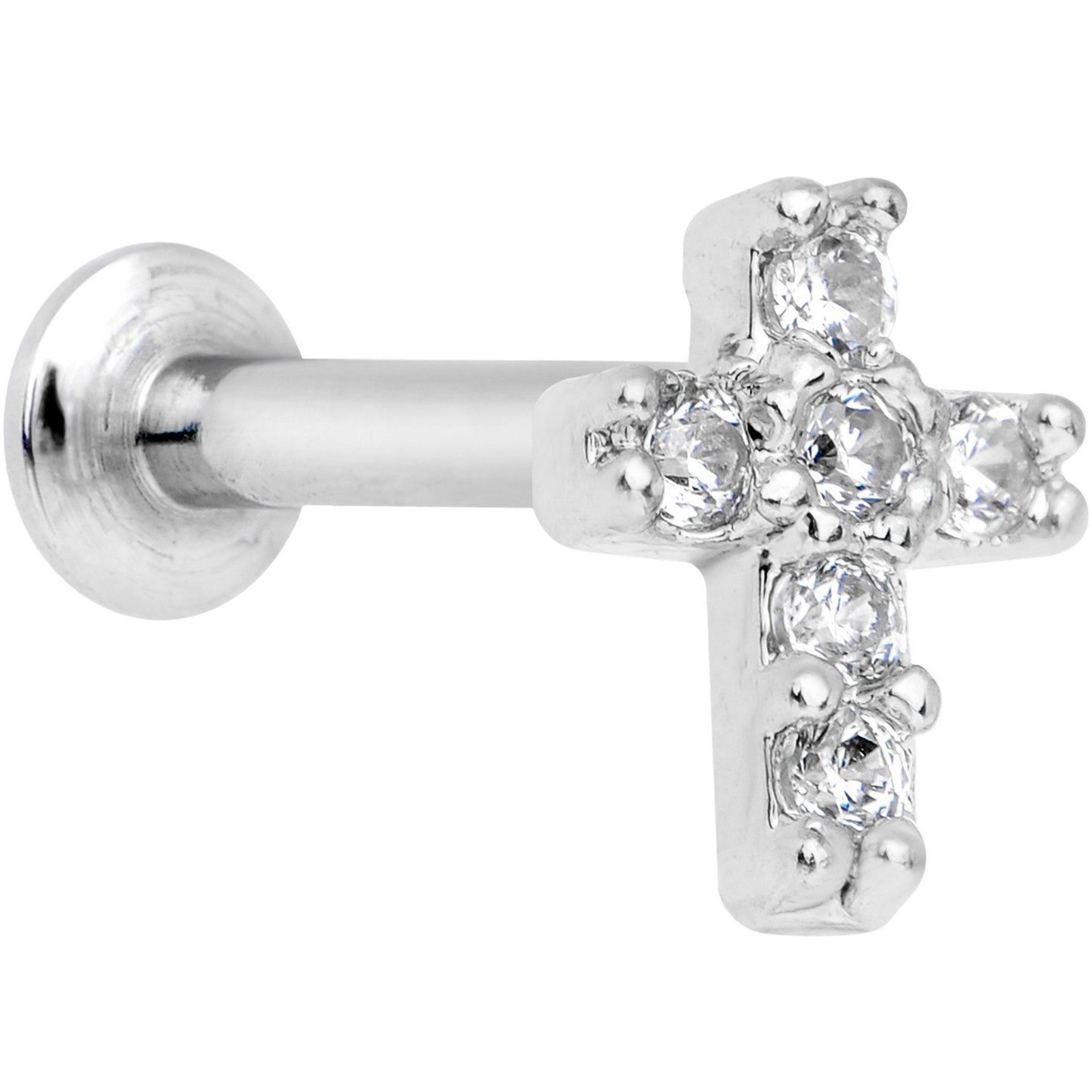 5/16 Clear CZ Internally Threaded Cross Labret Monroe