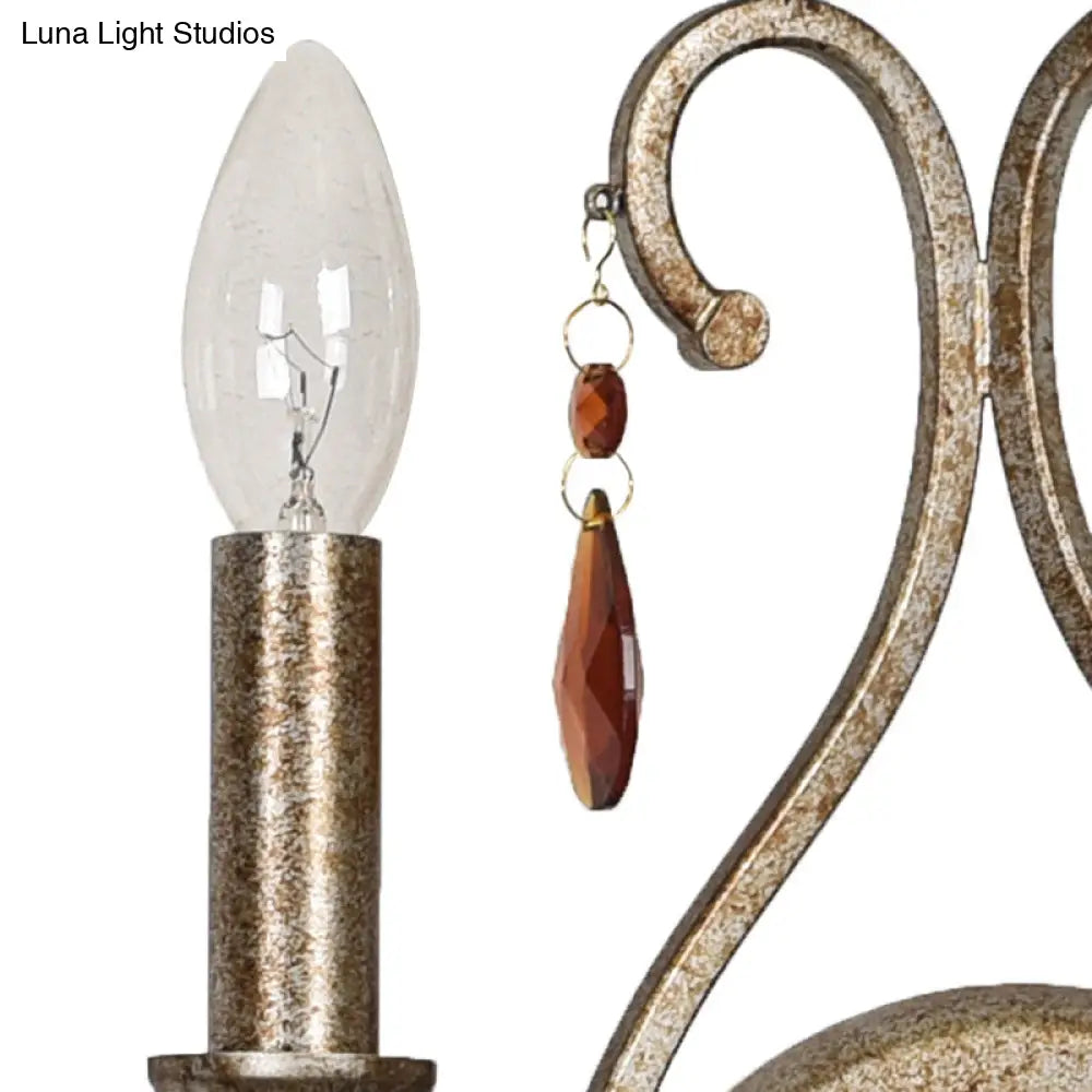 DecorBites™ French Country Iron Candle Wall Sconce with Crystal Deco - Aged Silver 2-Light Fixture