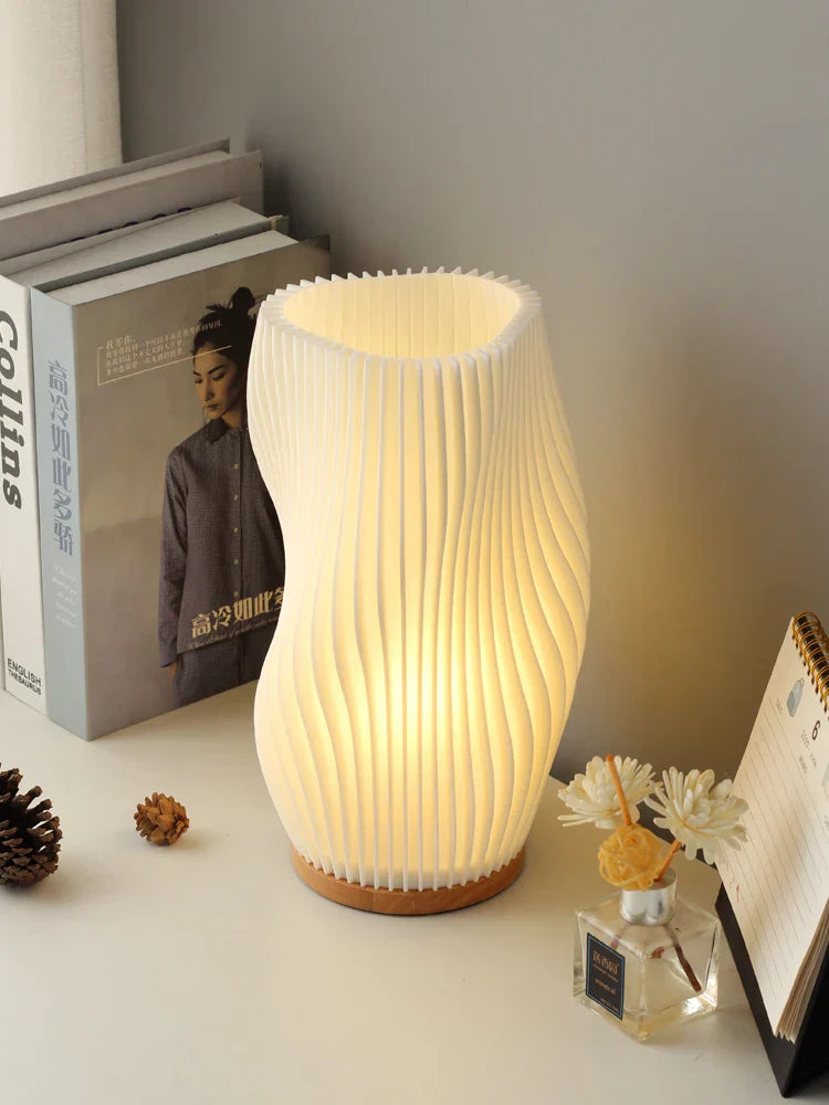 DecorBites™ French cream style 3D desk lamp ins internet red pleated bedroom bedside lamp study coffee shop card seat atmosphere lamp