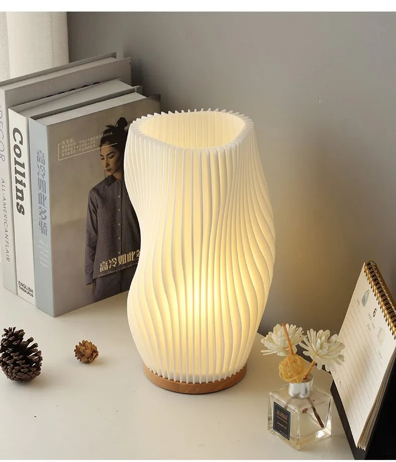 DecorBites™ French cream style 3D desk lamp ins internet red pleated bedroom bedside lamp study coffee shop card seat atmosphere lamp