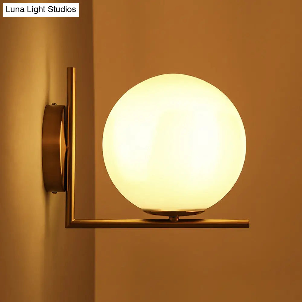 DecorBites™ Frosted White Glass Ball Wall Light with Gold Arm - Minimalist 1 Head Wall Lamp (Warm/White Light)