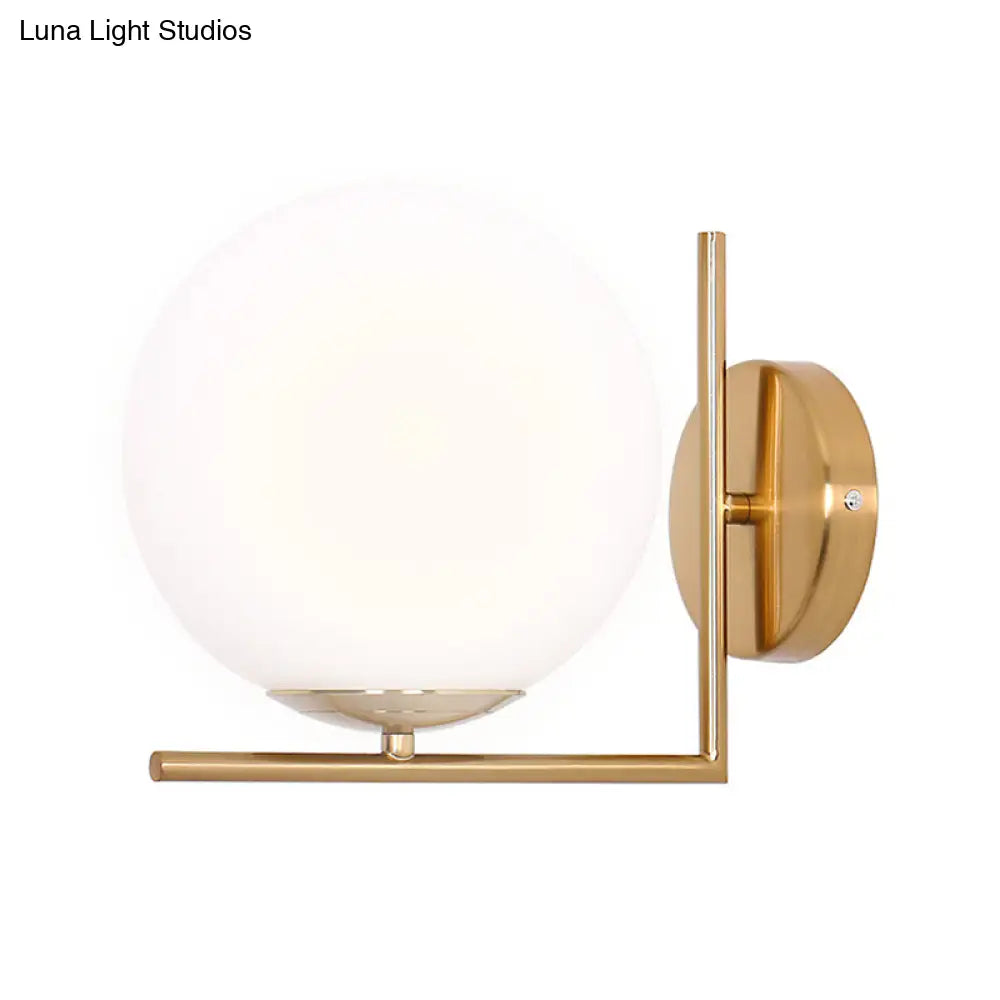 DecorBites™ Frosted White Glass Ball Wall Light with Gold Arm - Minimalist 1 Head Wall Lamp (Warm/White Light)
