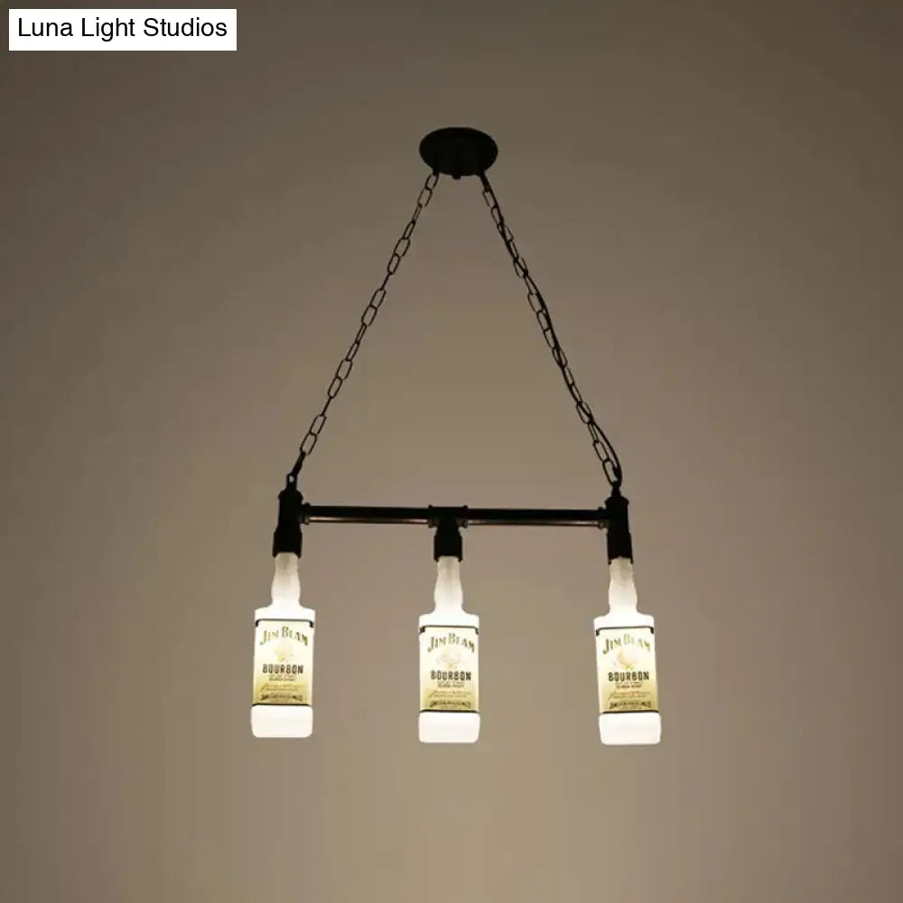 DecorBites™ Frosted White Glass Island Lamp - Loft Style, Black Wine Bottle Design - Perfect for Restaurants, Ceiling Suspension Lighting