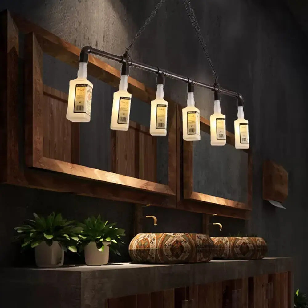 DecorBites™ Frosted White Glass Island Lamp - Loft Style, Black Wine Bottle Design - Perfect for Restaurants, Ceiling Suspension Lighting