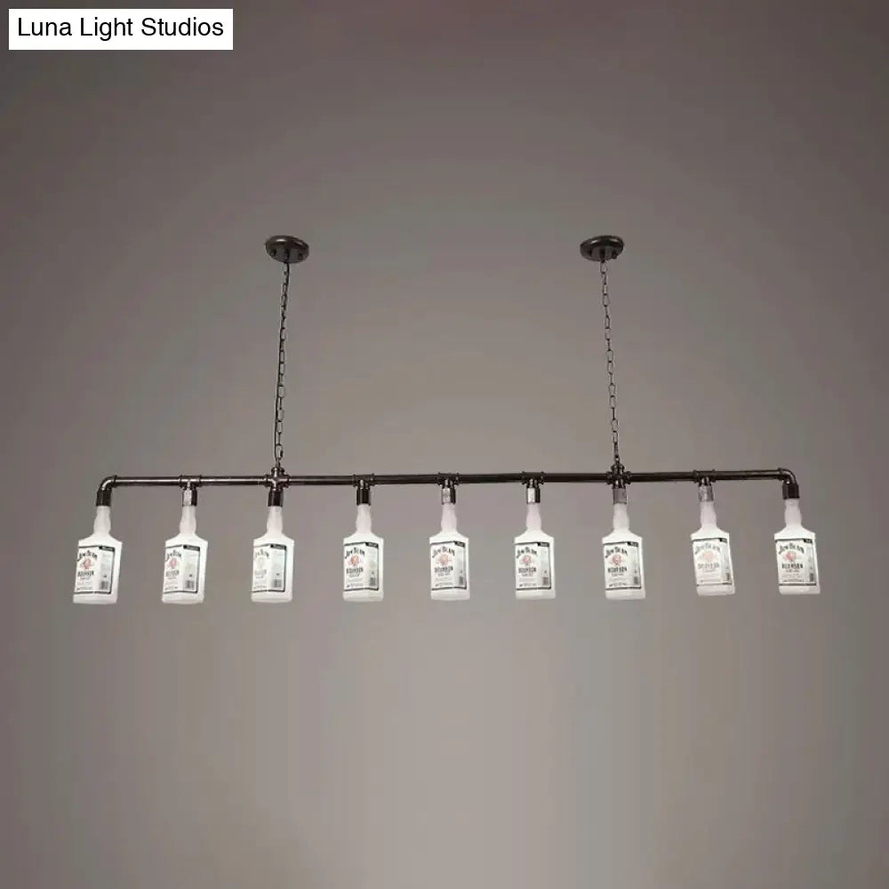 DecorBites™ Frosted White Glass Island Lamp - Loft Style, Black Wine Bottle Design - Perfect for Restaurants, Ceiling Suspension Lighting