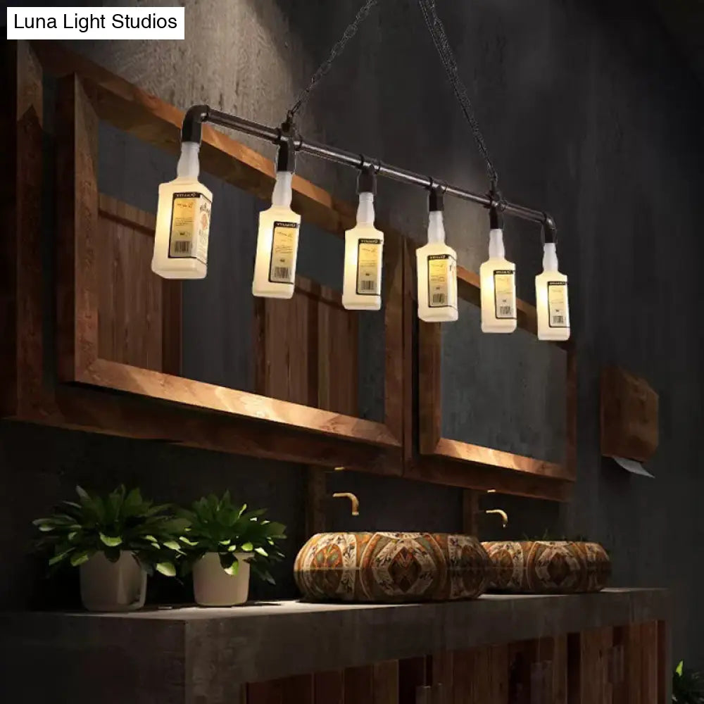 DecorBites™ Frosted White Glass Island Lamp - Loft Style, Black Wine Bottle Design - Perfect for Restaurants, Ceiling Suspension Lighting