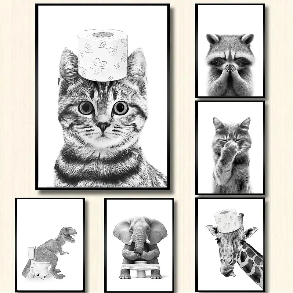 DecorBites™ Fun Animal Bathroom Wall Art Canvas