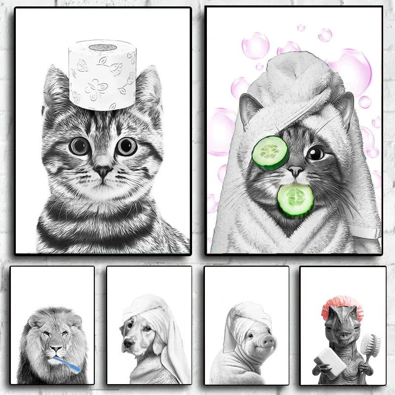 DecorBites™ Funny Animal Bathroom Canvas Wall Art