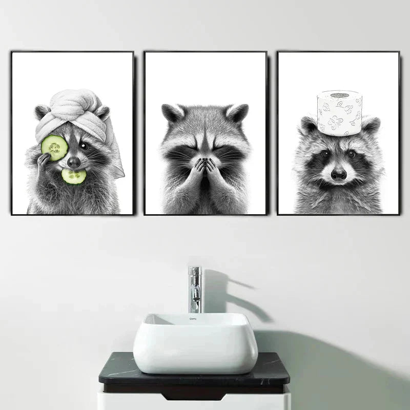 DecorBites™ Funny Animal Bathroom Wall Art Canvas Print