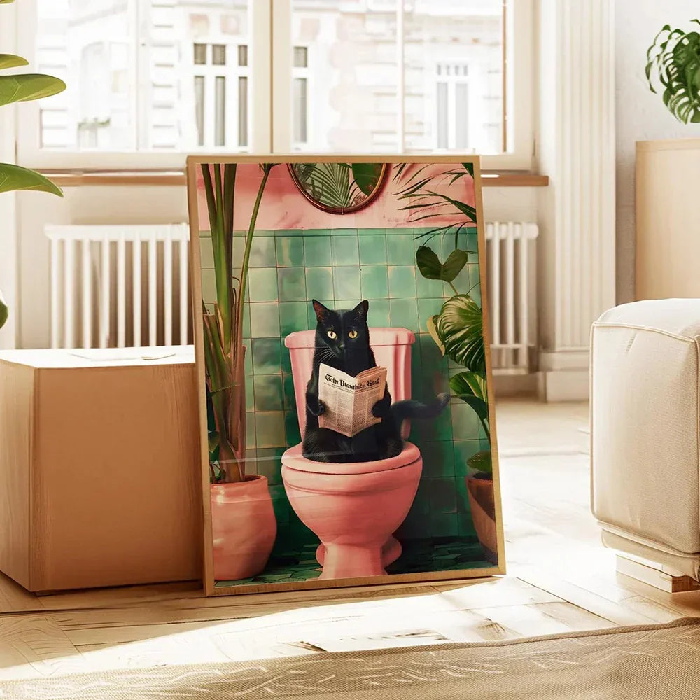 DecorBites™ Funny Cat Bathroom Canvas Wall Art