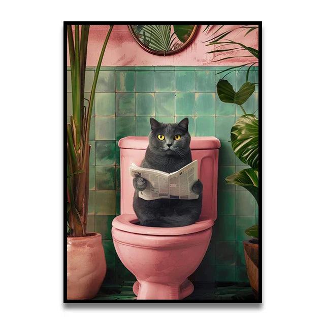 DecorBites™ Funny Cat Bathroom Canvas Wall Art
