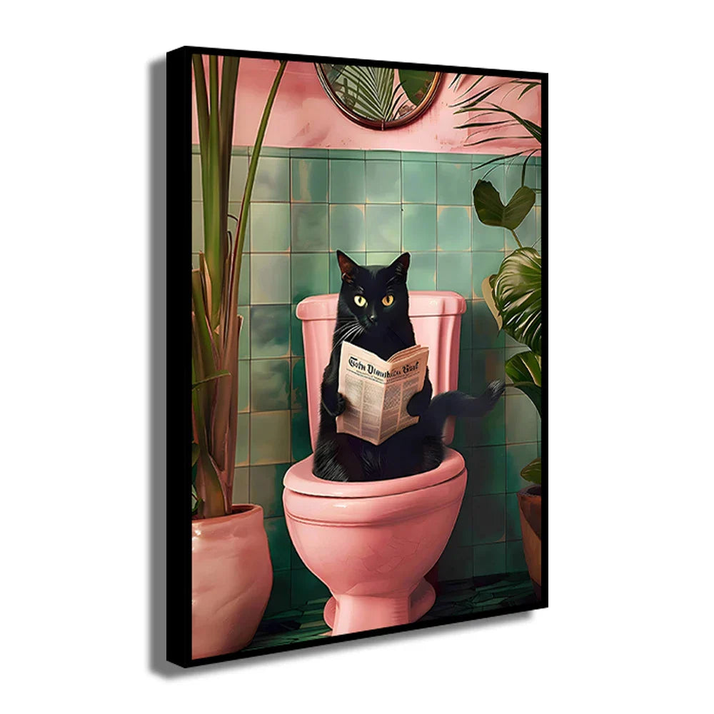 DecorBites™ Funny Cat Bathroom Canvas Wall Art