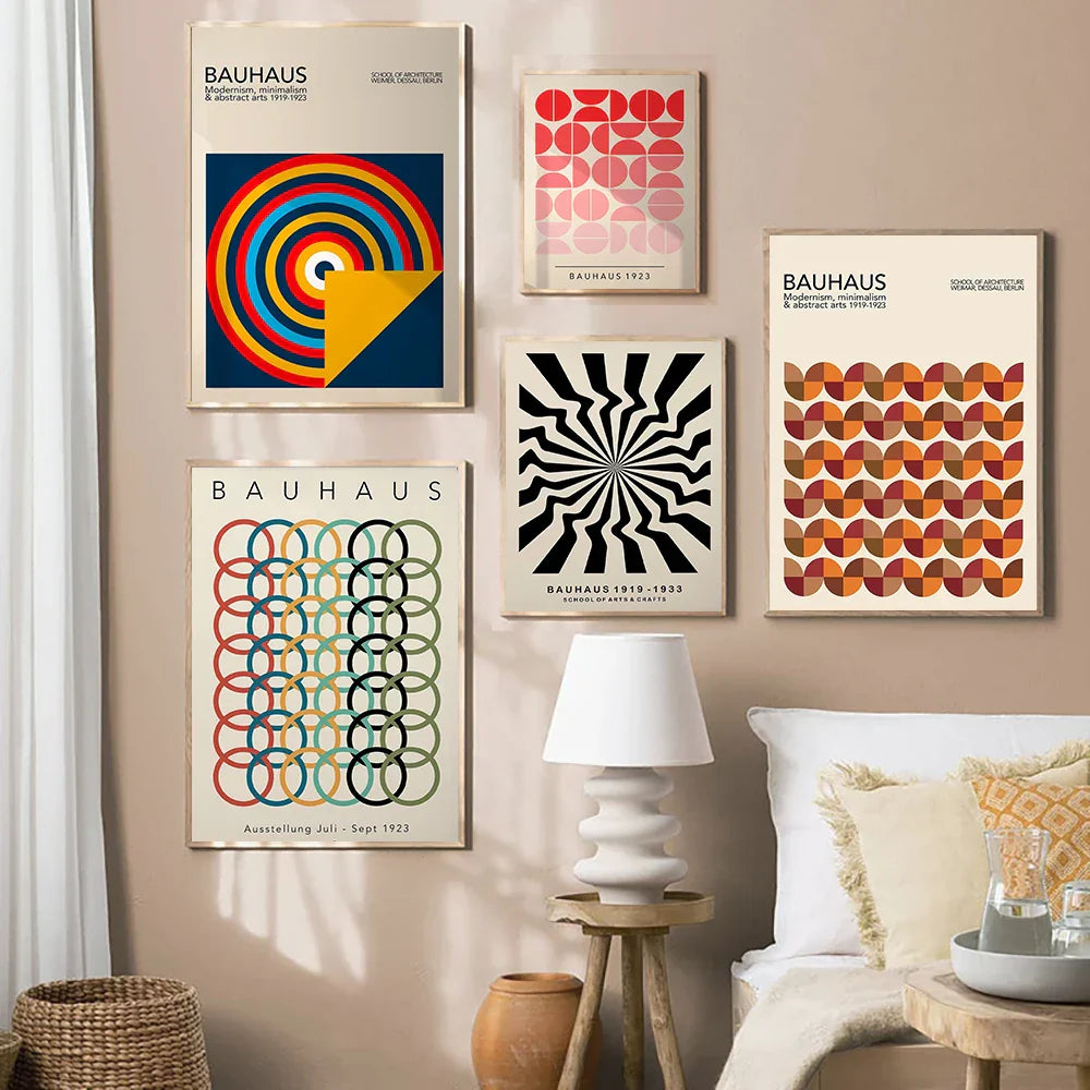 DecorBites™ Geometric Bauhaus Canvas Poster: Retro Mid-Century Decor