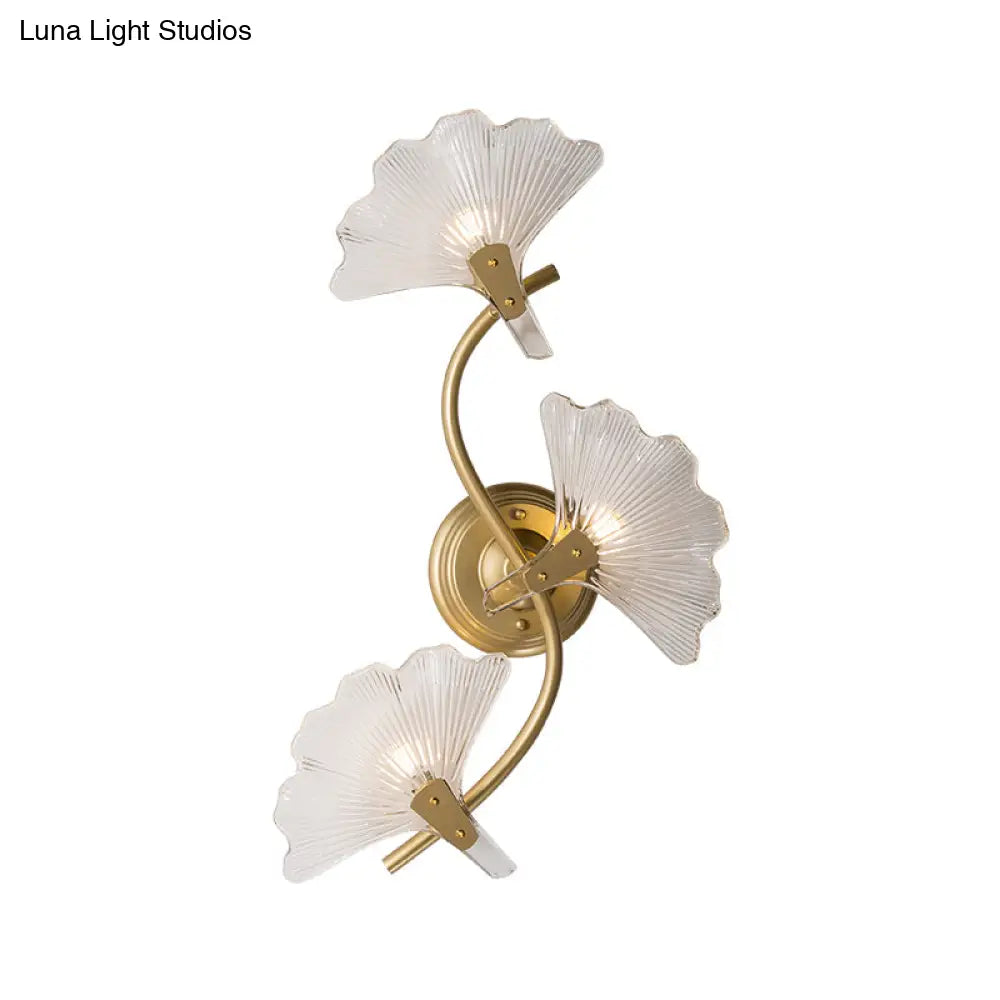DecorBites™ Ginkgo Leaves Wall Light - Modern Decorative Clear Glass Sconce Lighting in Brass