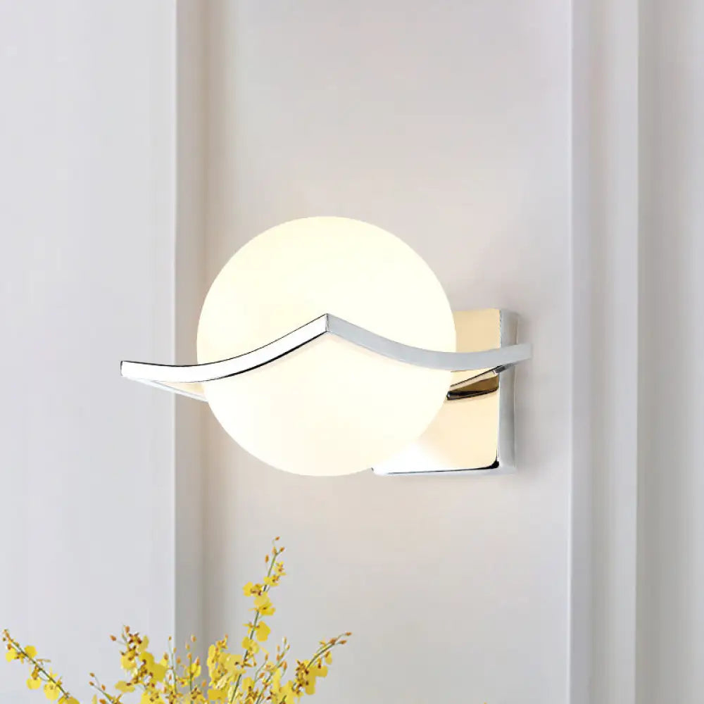 DecorBites™ Globe Bedroom Wall Sconce Light - Matte White Glass - Minimalist Wall Mount Lamp in Chrome Box
