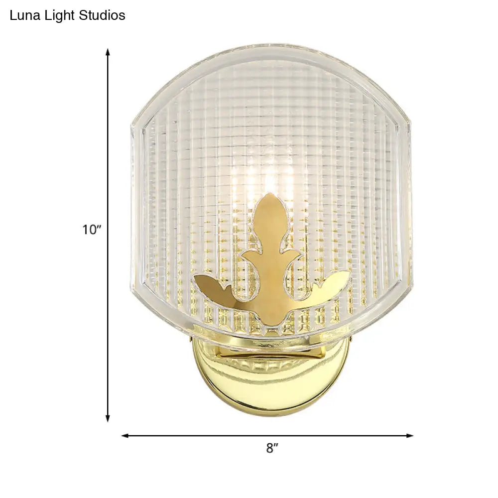 DecorBites™ Gold Corner Wall Sconce with Clear Lattice Glass and Post-Modern Oval Design