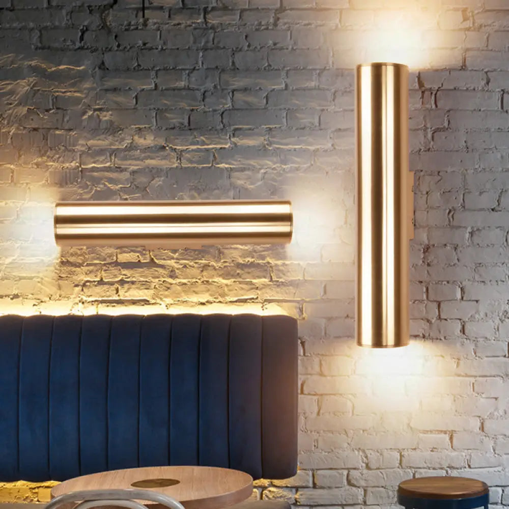 DecorBites™ Gold Cylinder Wall Sconce Fixture Modern Style 2"/3" Width LED Metal Wall Lamp in Gold for Corridor