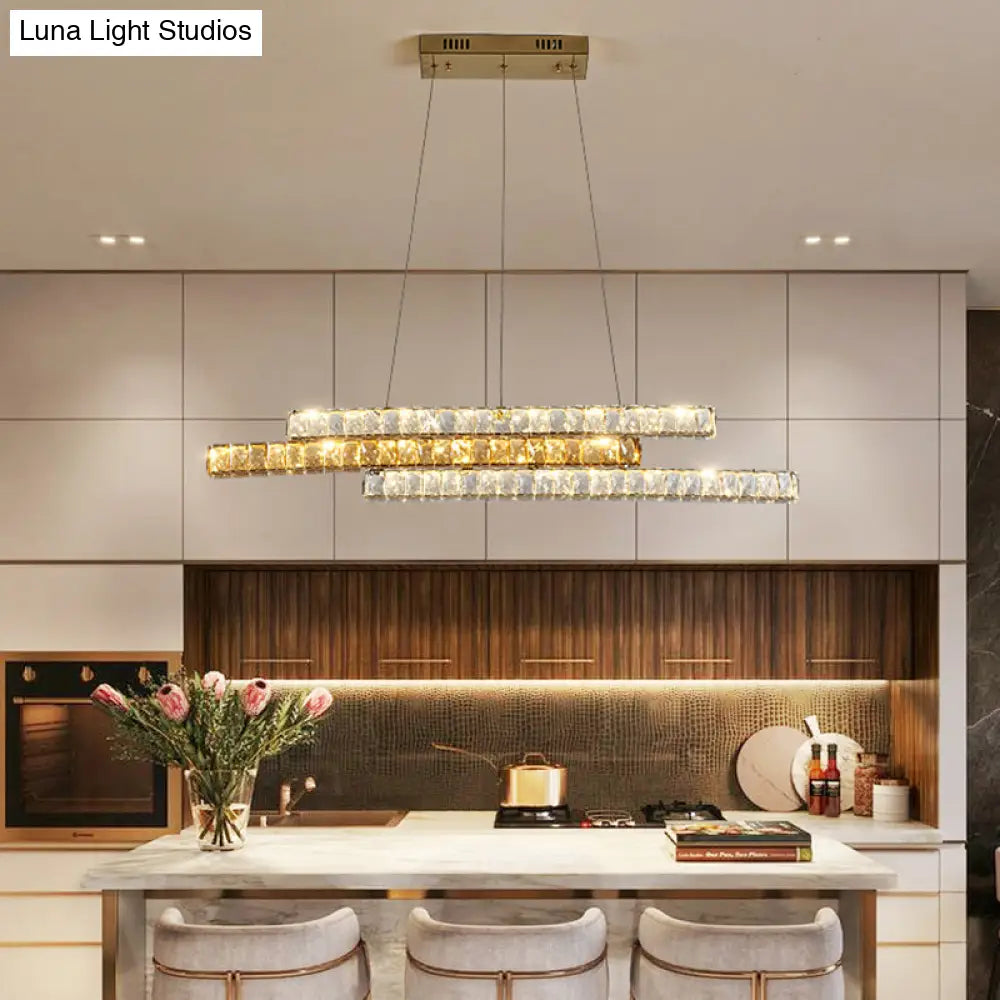 DecorBites™ Gold Linear Island Pendant Light with Crystal Accents and LED Minimalist Design
