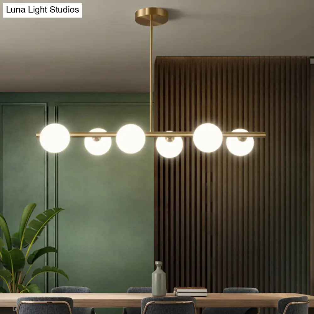 DecorBites™ Gold Linear Island Pendant Light with Spherical Glass Shade - Perfect for Dining Table and Minimalist Decor