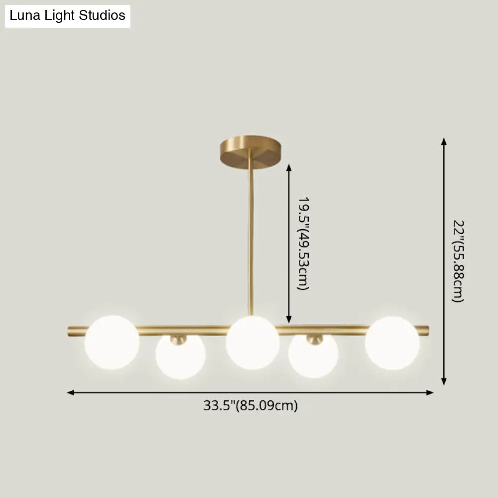 DecorBites™ Gold Linear Island Pendant Light with Spherical Glass Shade - Perfect for Dining Table and Minimalist Decor