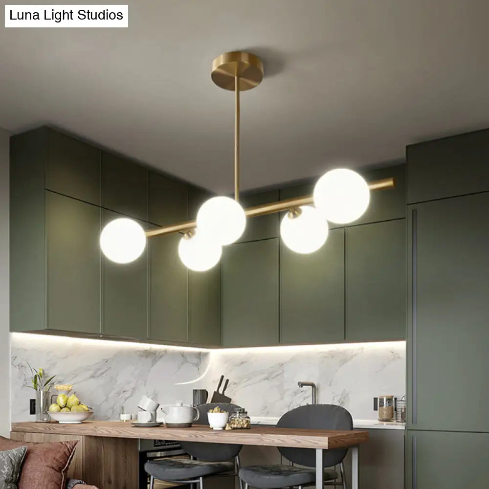 DecorBites™ Gold Linear Island Pendant Light with Spherical Glass Shade - Perfect for Dining Table and Minimalist Decor
