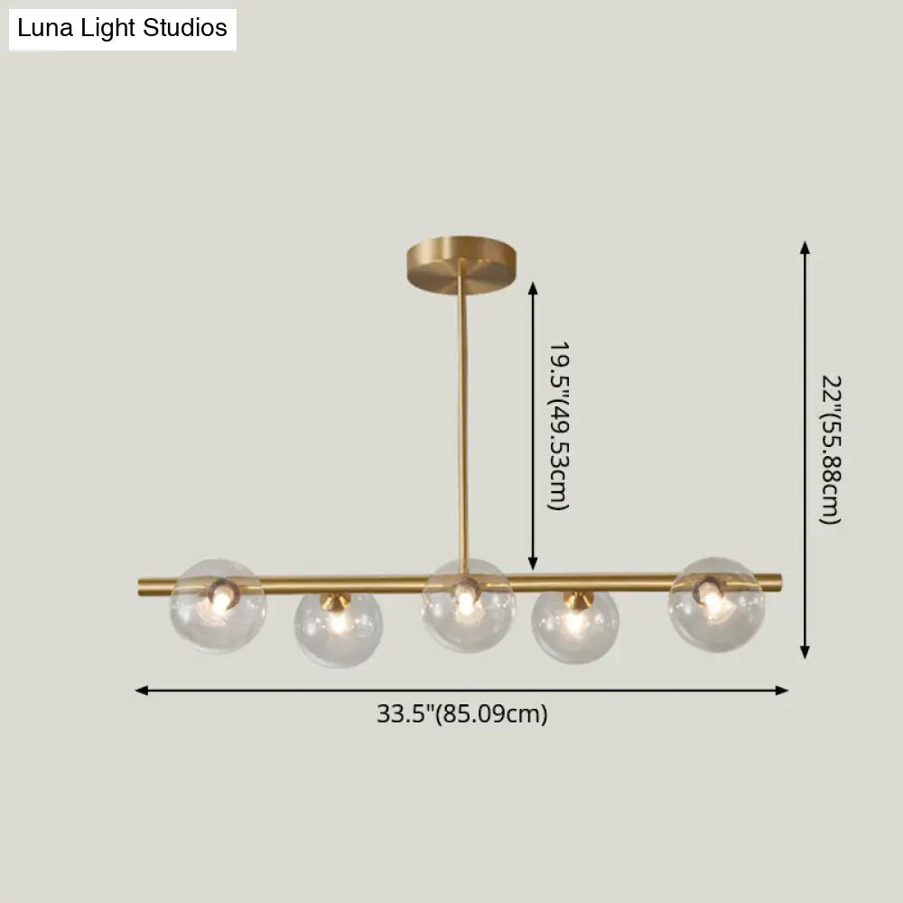 DecorBites™ Gold Linear Island Pendant Light with Spherical Glass Shade - Perfect for Dining Table and Minimalist Decor