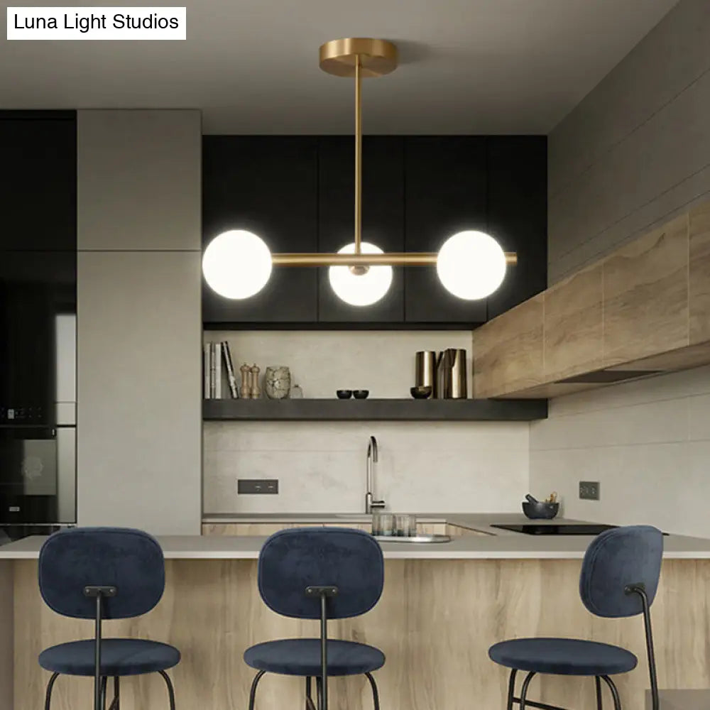 DecorBites™ Gold Linear Island Pendant Light with Spherical Glass Shade - Perfect for Dining Table and Minimalist Decor