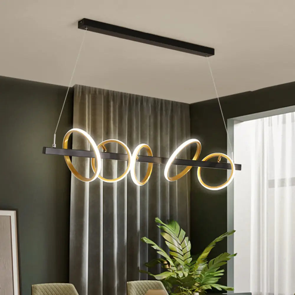 DecorBites™ Gold Metal Ceiling Pendant with Simple Circles Design - 4/5 Heads, Warm/White Light for Dining Room Island