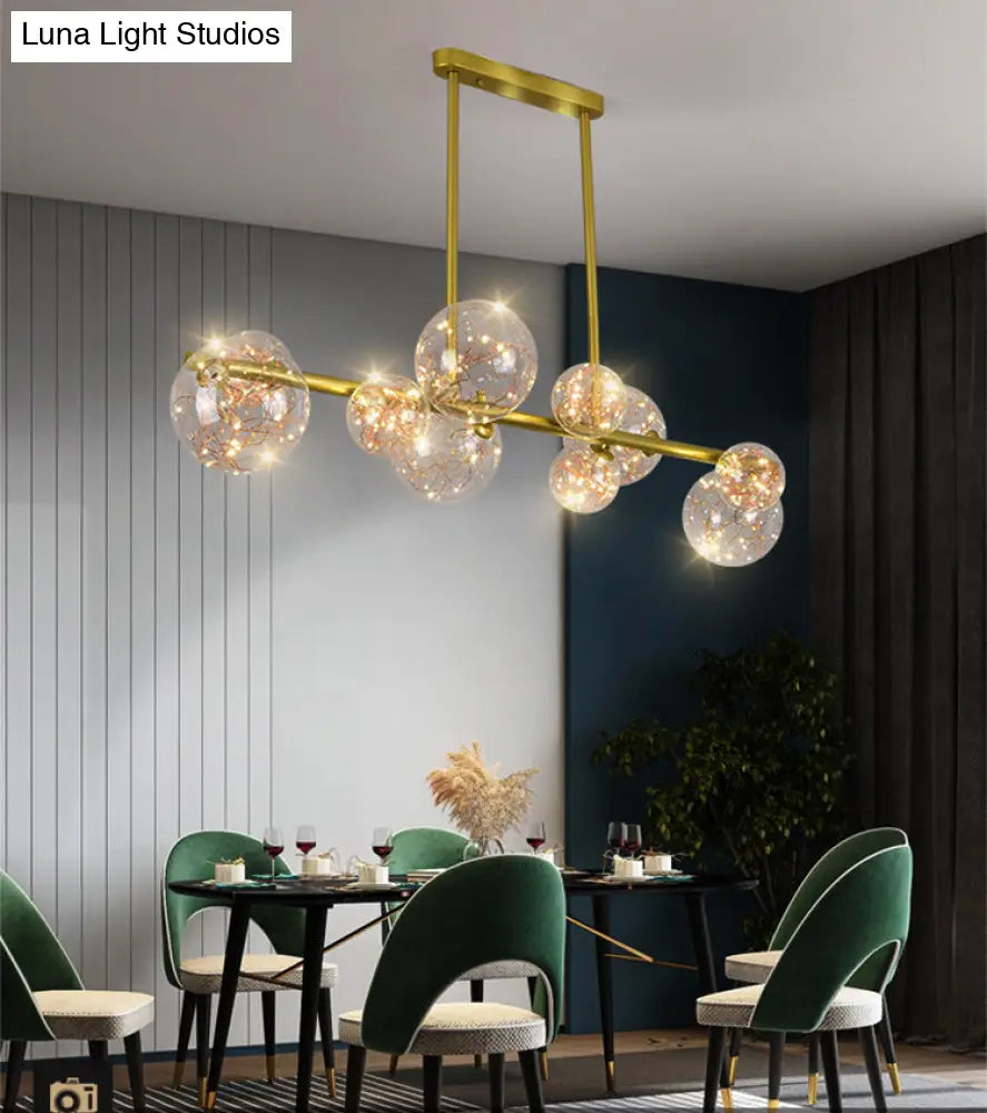 DecorBites™ Gold Mid-Century Pendant Light - Stylish Spherical Clear Glass Ceiling Fixture for Dining Table