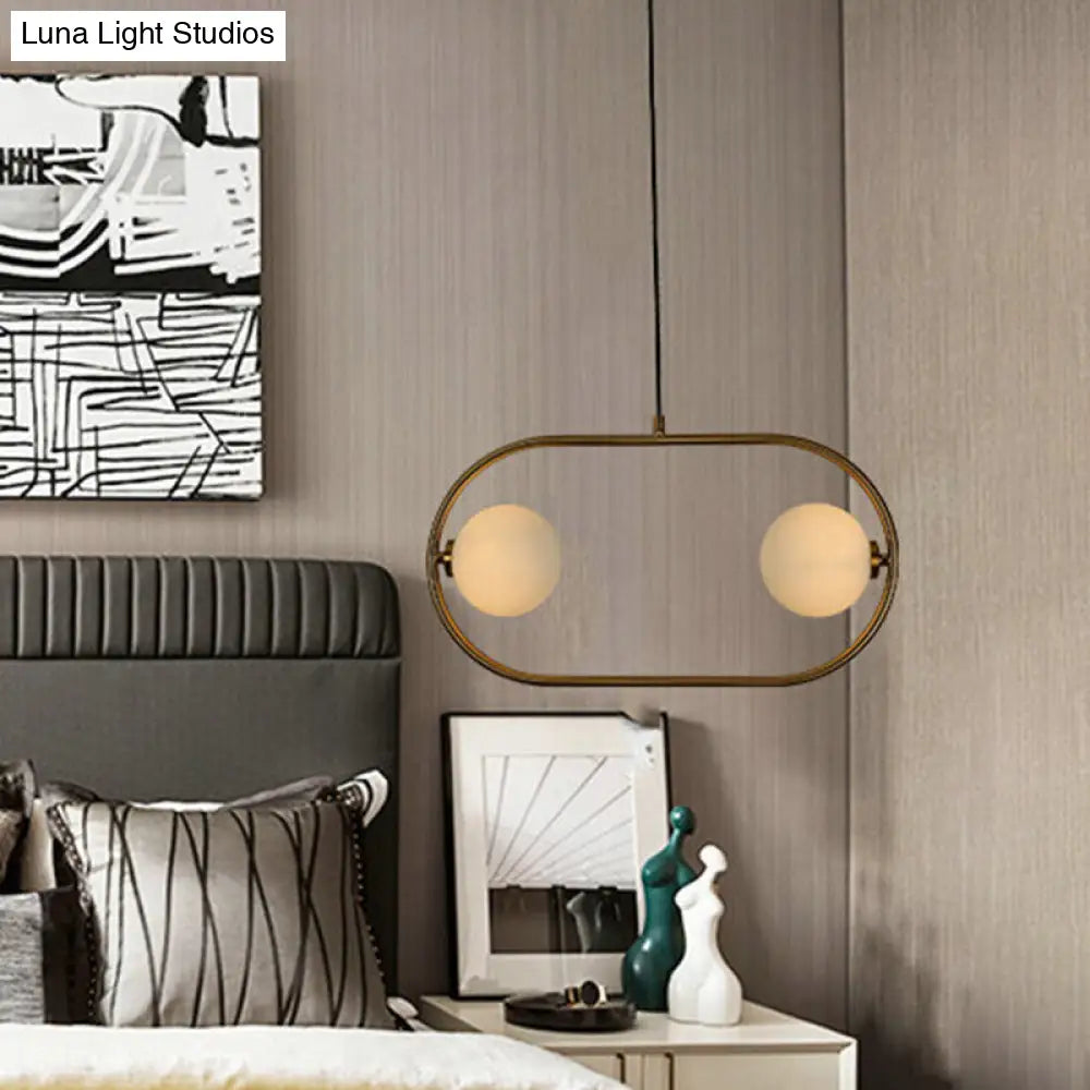 DecorBites™ Gold Modern Globe Hanging Chandelier with Frosted Glass, 2 Bulbs – Bedroom LED Pendant Light