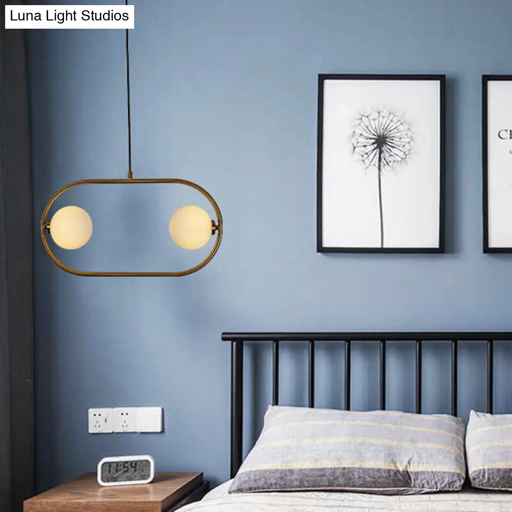 DecorBites™ Gold Modern Globe Hanging Chandelier with Frosted Glass, 2 Bulbs – Bedroom LED Pendant Light