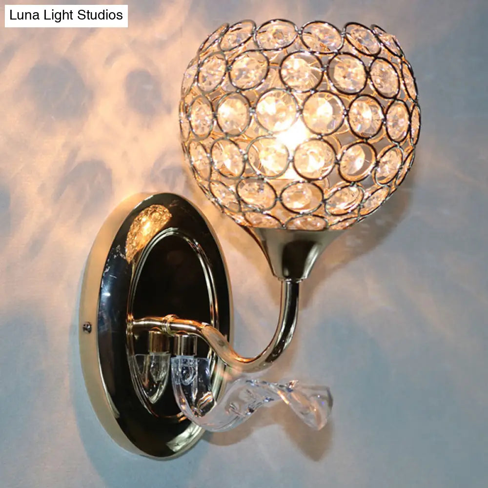 DecorBites™ Gold Modernist Circle Wall Sconce - Crystal-Encrusted, Single-Head Wall Mount Light Fixture