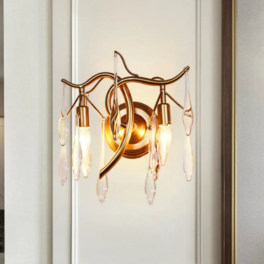 DecorBites™ Gold Raindrop Wall Mount with Crystal Drop Shade - Retro 2-Head Wall Lighting Solution