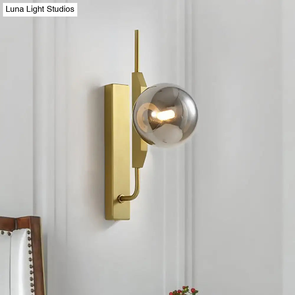 DecorBites™ Gold Wall Sconce with White/Amber/Smoke Gray Glass Orb - Modern Bedroom Light Fixture