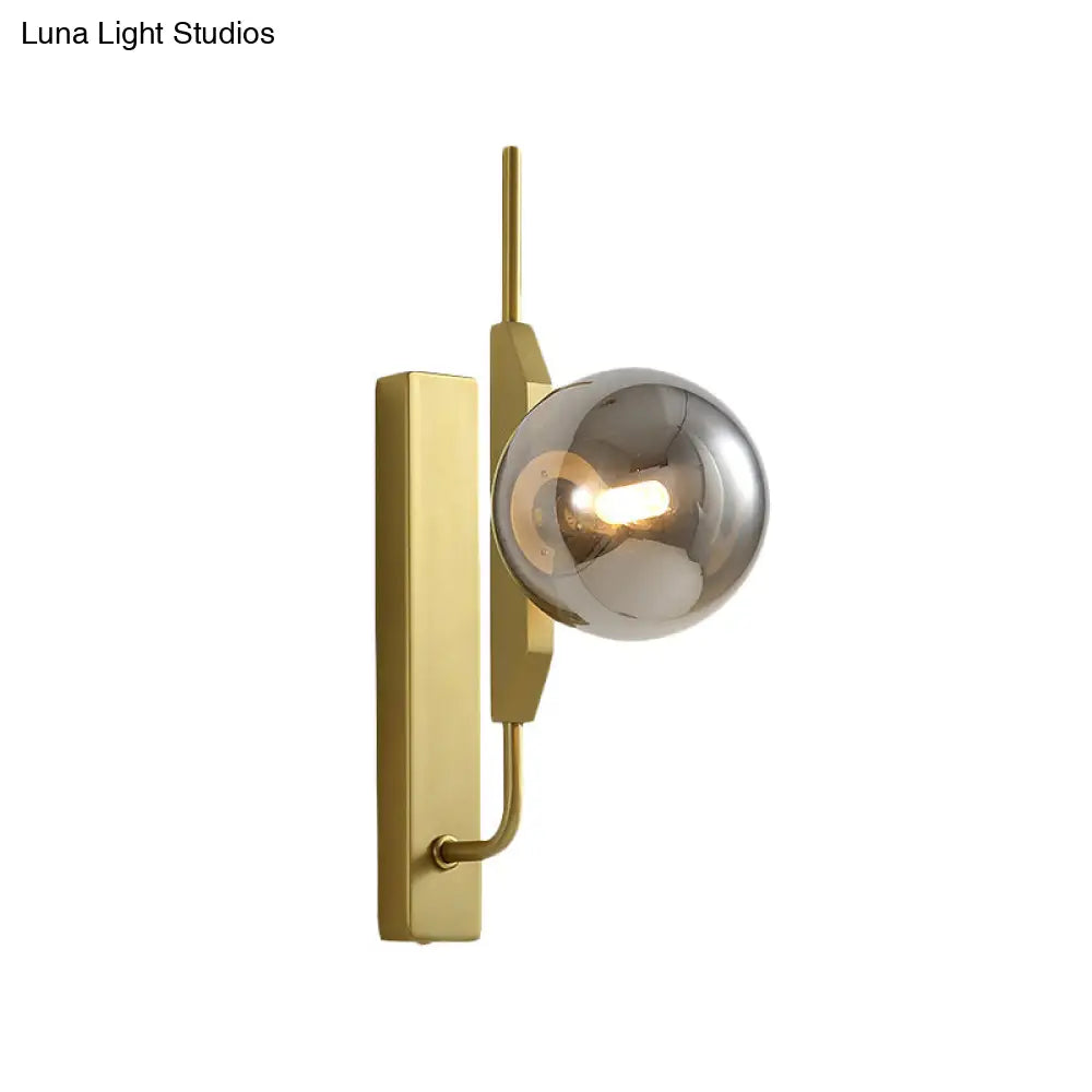 DecorBites™ Gold Wall Sconce with White/Amber/Smoke Gray Glass Orb - Modern Bedroom Light Fixture