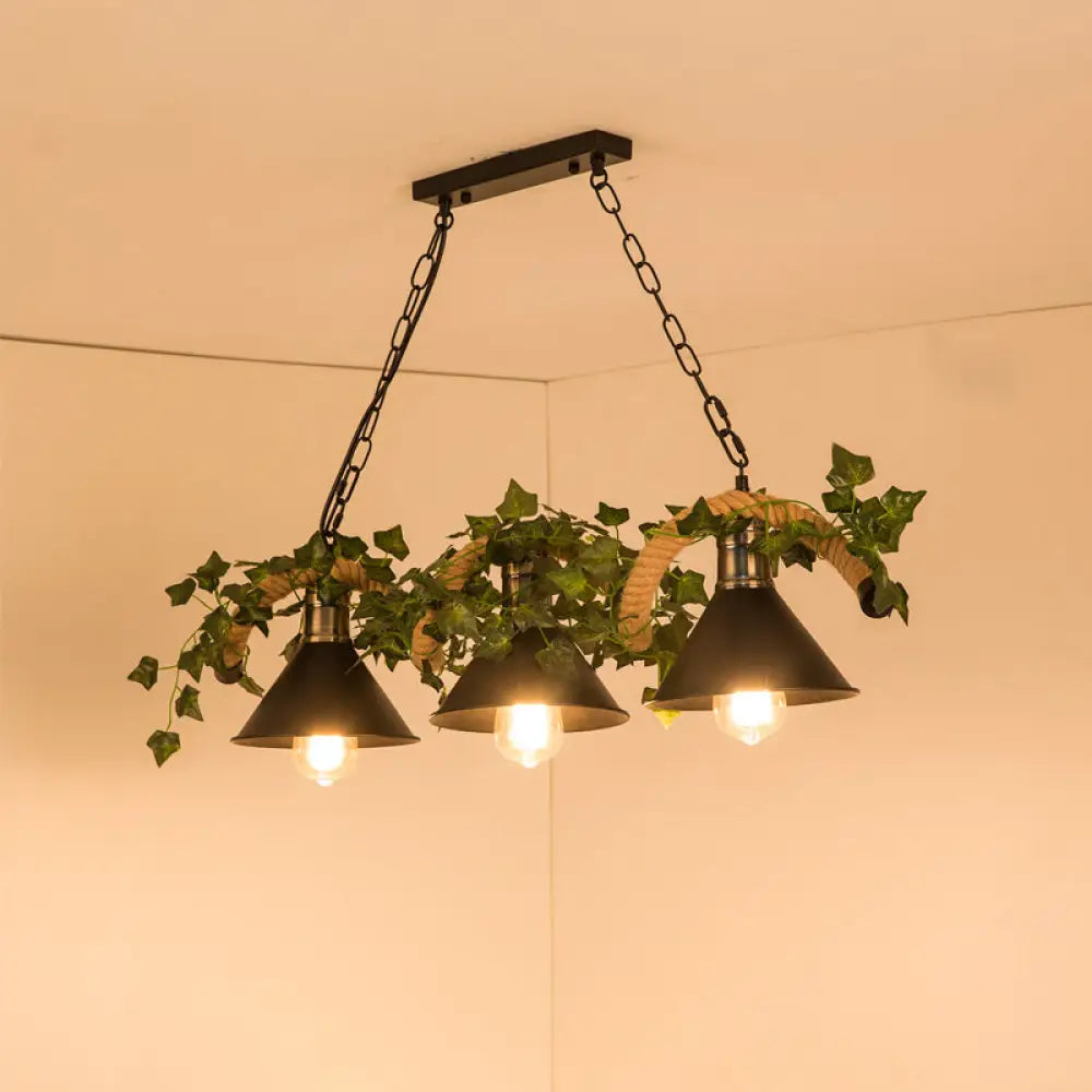 DecorBites™ Green Faux Plant Farmhouse Pendant Island Light with Metallic Shade