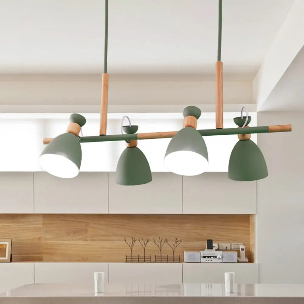 DecorBites™ Green/Grey/White Metal Dome Shade Island Chandelier - Nordic Style Pendant Lamp with 4 Heads