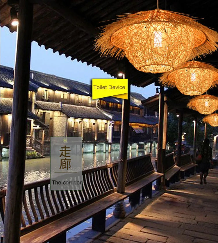 DecorBites™ Hand-Knit Bamboo Pendant Ceiling Light