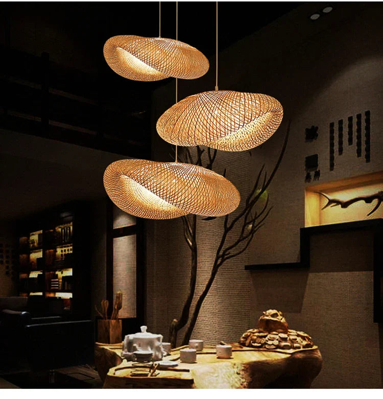 DecorBites™ Hand-Knit Bamboo Pendant Ceiling Light