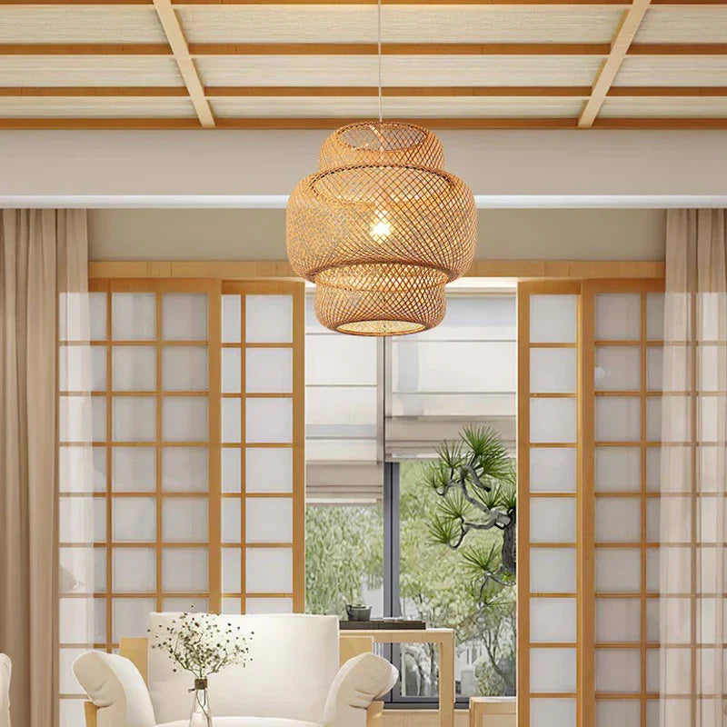 DecorBites™ Hand-Knit Bamboo Pendant Ceiling Light
