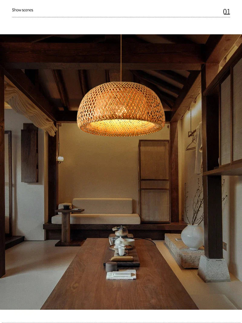 DecorBites™ Hand-Knit Bamboo Pendant Ceiling Light