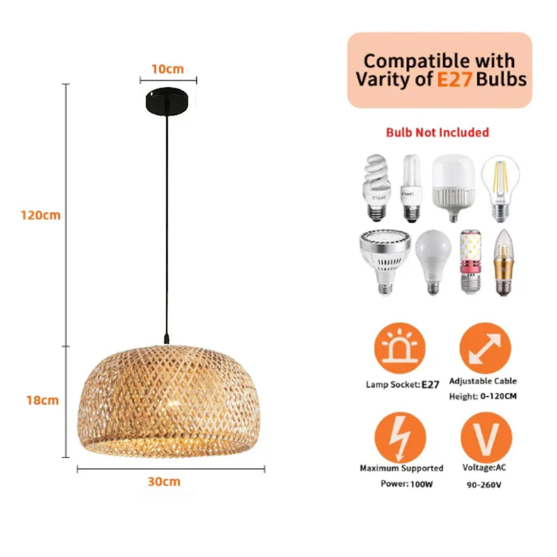 DecorBites™ Hand-Woven Bamboo Pendant Light Chandelier