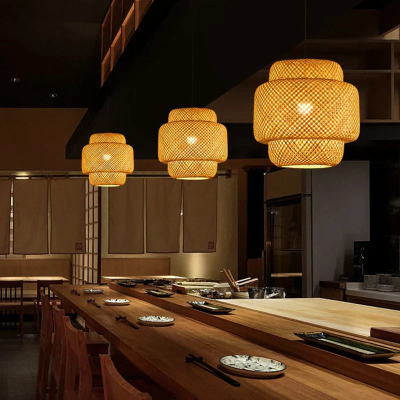 DecorBites™ Hand-Woven Bamboo Pendant Light Chandelier