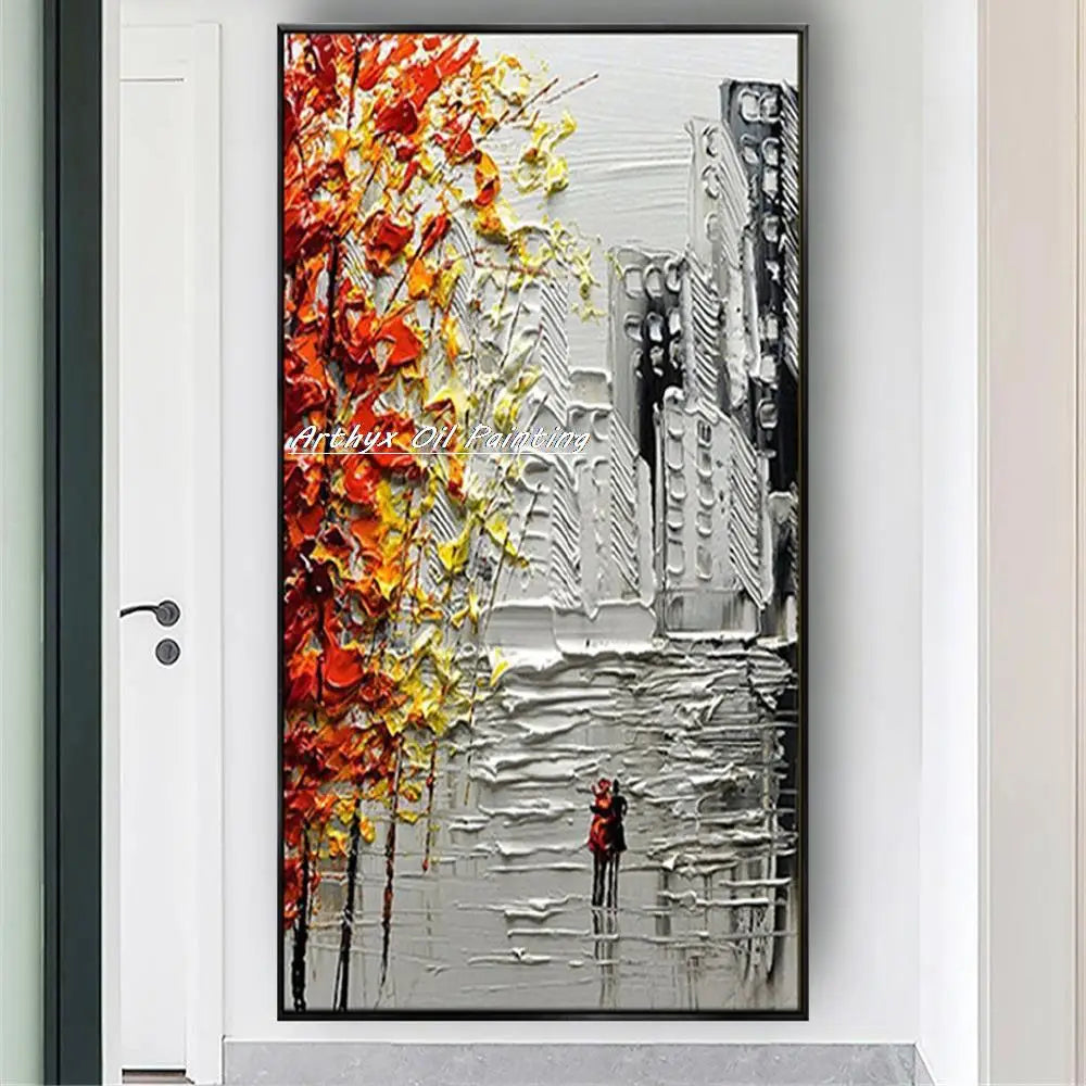 DecorBites™ Handmade Abstract City Oil Painting, Modern Wall Art