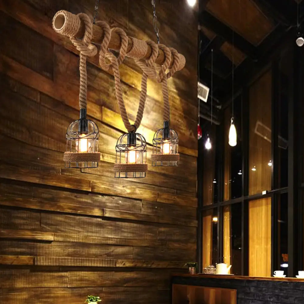 DecorBites™ Hemp Rope Pendant Lamp - Industrial Style Beige - Linear over Island Lighting