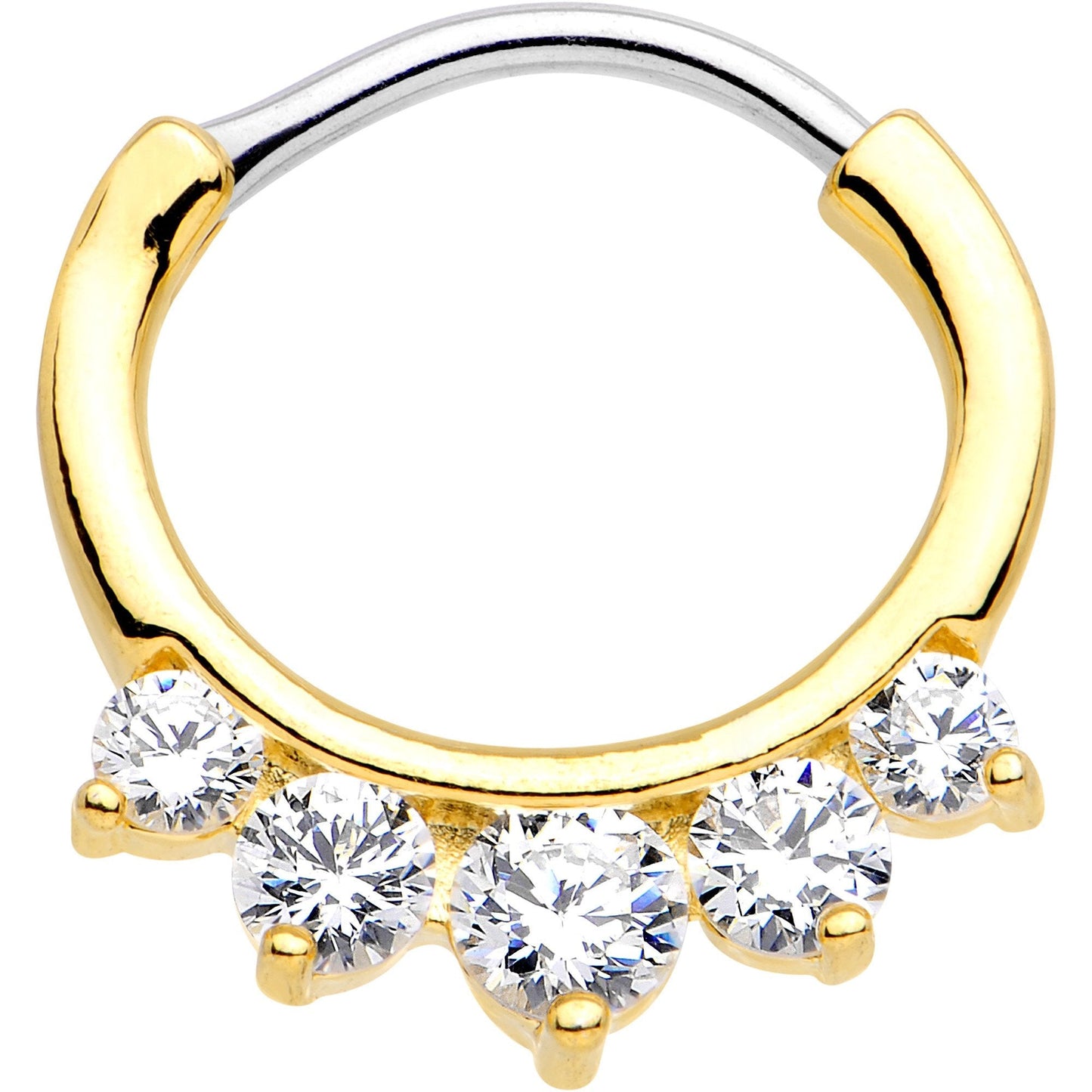 16G 5/16 Clear CZ Gem Gold Tone Quintet Fan Septum Clicker