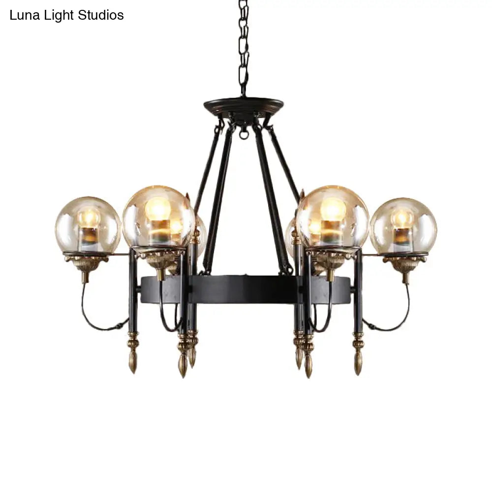 DecorBites™ Industrial 6-Light Clear Glass Globe Chandelier with Clock Detail - Modern Pendant Light for Living Room